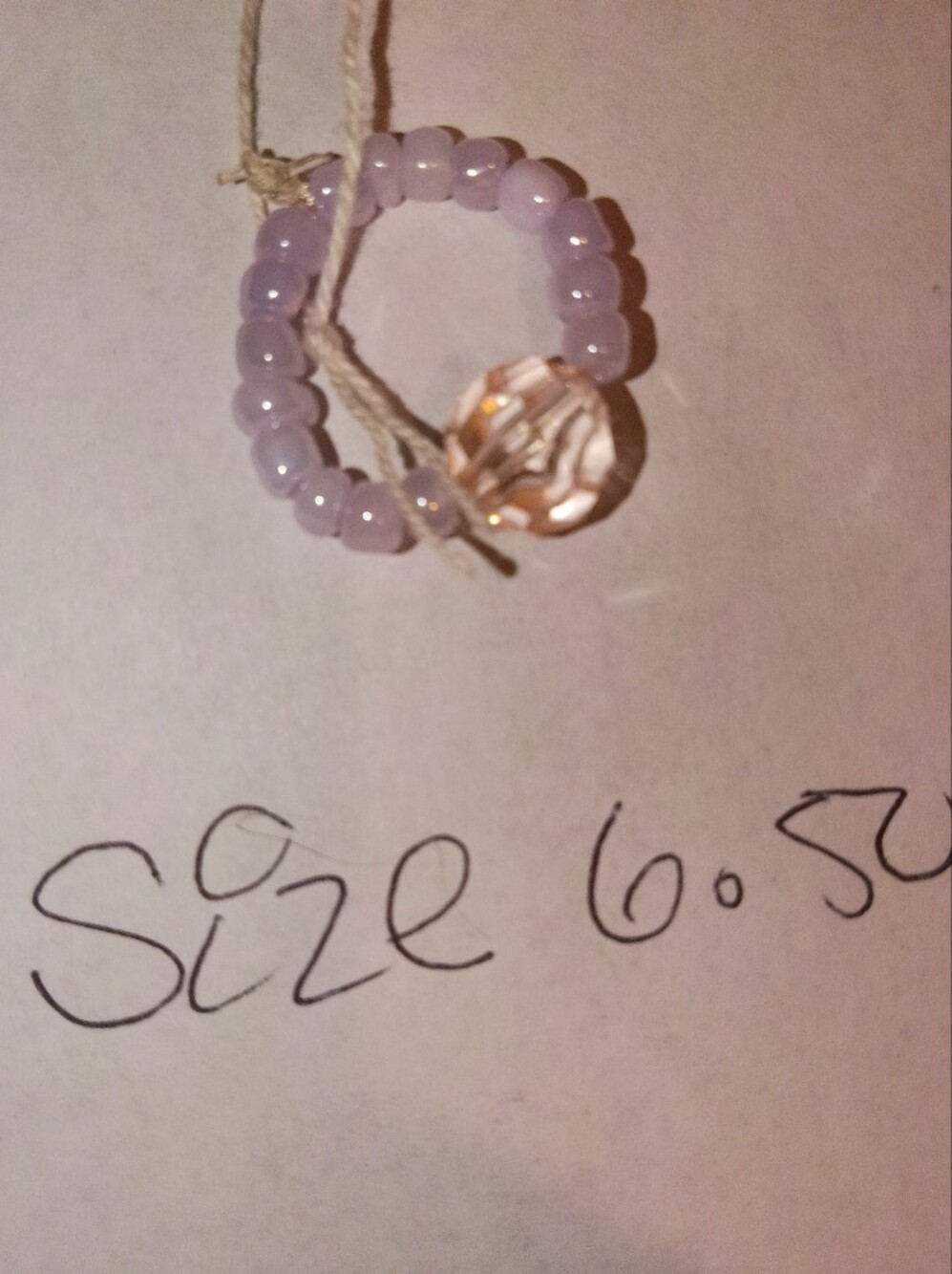 Delicate Lavender Beaded Ring with Champagne Crystal Accent